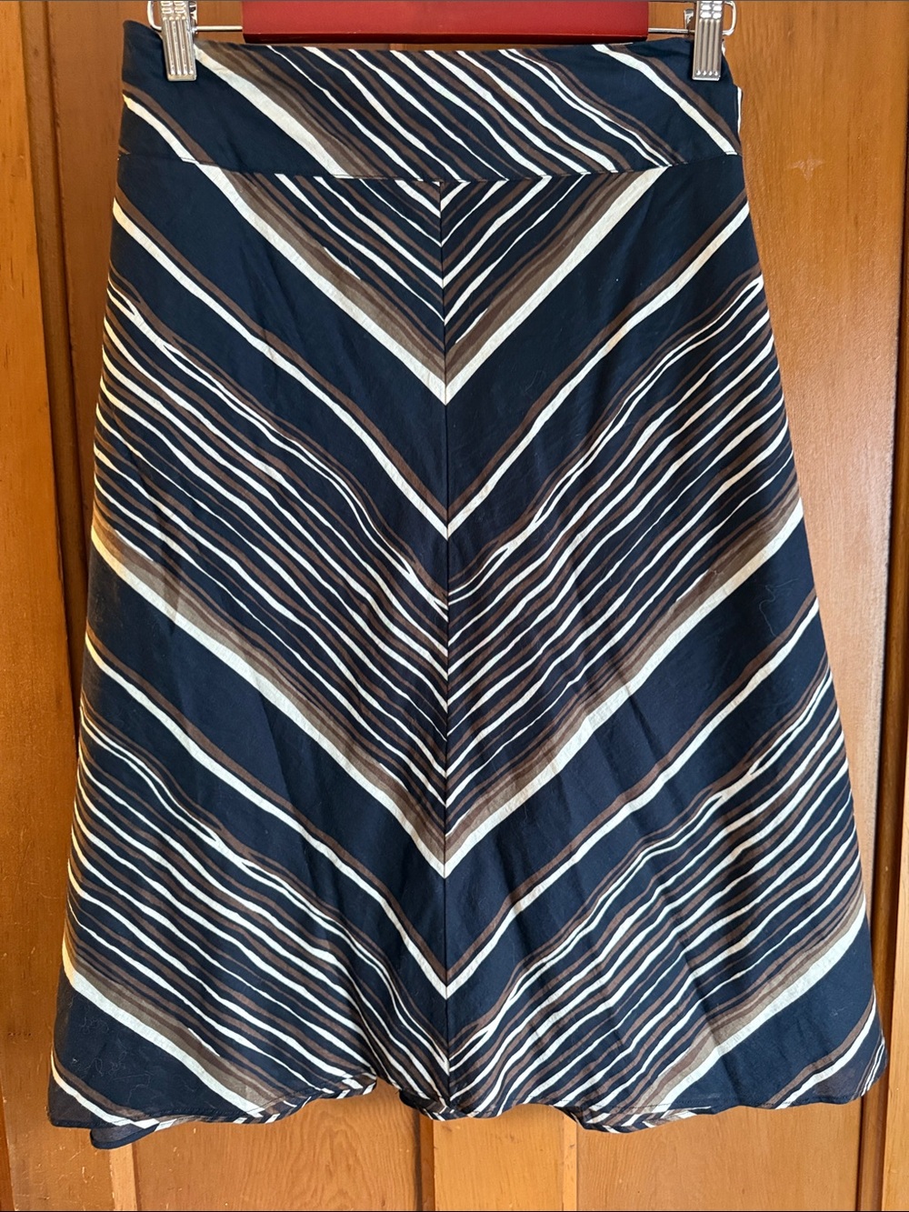 Talbots Black A-Line Skirt with Brown and Cream Chevron Stripes